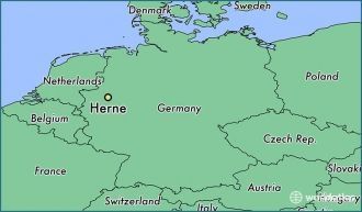 Город Херне на карте Германии.
