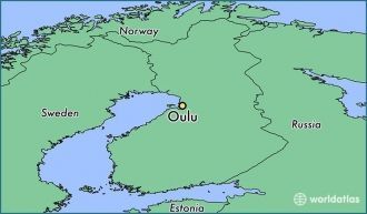 Город Оулу на карте Финляндии.