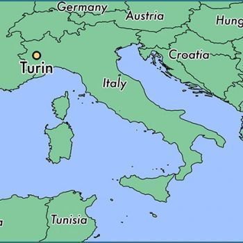 Город Турин на карте Италии.