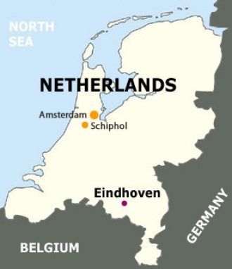 Эйндховен на карте Нидерландов.