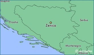 Зеница на карте Боснии и Герцеговины.