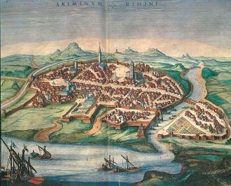 Вид Римини, гравюра Георгия Брауна (1572