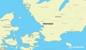 Город Хальмстад на карте Швеции.