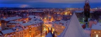 Город Котбус ночью.
