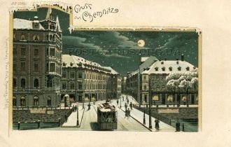 Зимний вид города Хемниц - открытка 1900