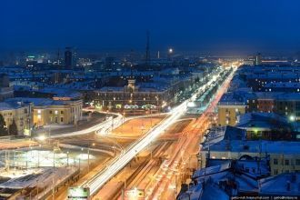 Ночной и зимний город Барнаул.