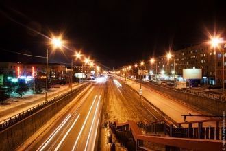 Ночные улицы Мичуринска, Россия.