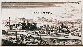 Город Каламата на гравюре 1886 года