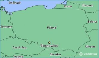 Город Сосновец на карте Польши.