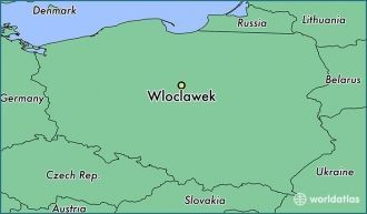 Город&nbsp;Влоцлавек на карте Польши.