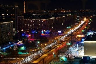 Ночные улицы Оренбурга, Россия.