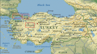 Карта&nbsp;Турции и город Измит на ней.