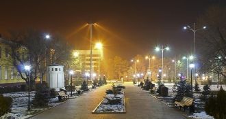 Ночной город Талдыкорган, Казахстан.