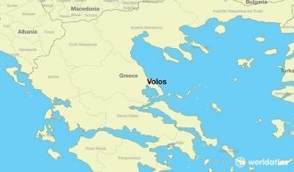 Город Волос на карте Греции.