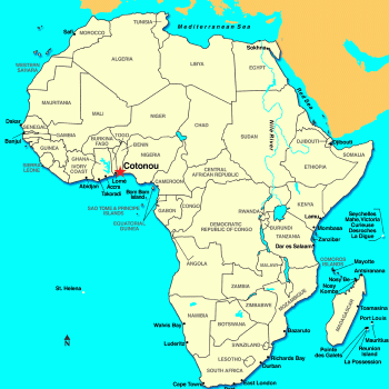 Котону на карте Африки.