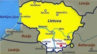 Варена на карте Литвы.