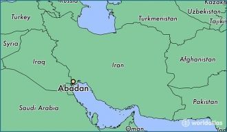 Город Абадан на карте Ирана.