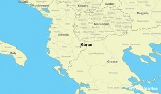 Город Корча на карте Албании.