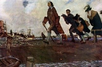 Спуск на воду корабля «Гото Предестинация», который был построен по чертежам Петра I