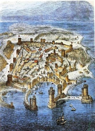 Родосская крепость в 1490-е (гравюра по 