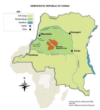 Карта Конго с отмеченной территорией Нац