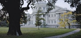 Широкая лестница изящным полукругом двум