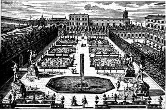 Дворец Хельбрунн на старинной гравюре