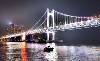 Через бухту перекинут изящный вантовый м