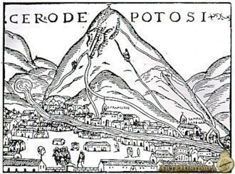 Старинное изображение горы Серро Рико.