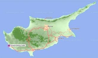 Замок Саранта Колонес на карте Кипра.