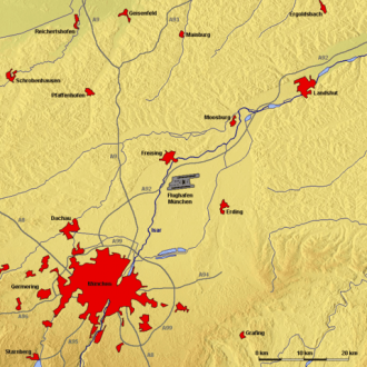 Мюнхен и Аэропорт на карте Баварии. Аэро
