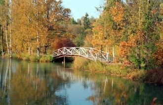 Пешеходный мост над прудом в усадьбе Абр