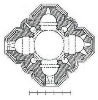 По плану храм представляет собой тетрако
