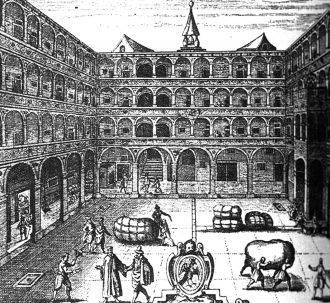 Торговля в начале XVII века. Гравюра нем