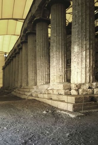 Здание представляет вытянутый периптер д