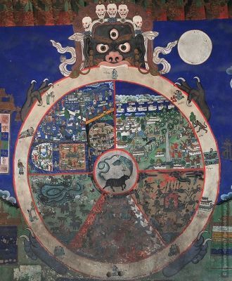 На стене зала собраний изображён тибетск