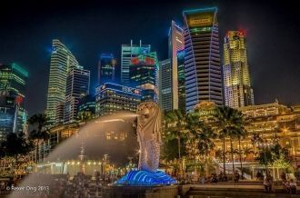 Статуя Сингапура - Мерлион с подсветкой 