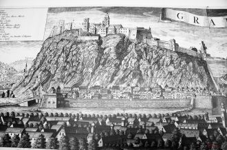 Замок Шлосберг. Старый рисунок.