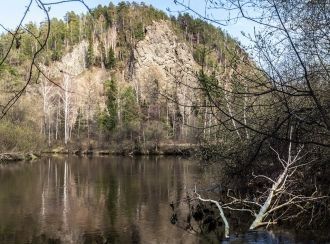 Медведь-камень с окружающими лесами явля