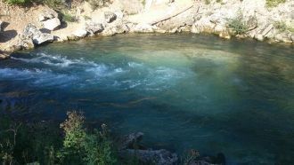 Зеленовато-голубая вода источника имеет 