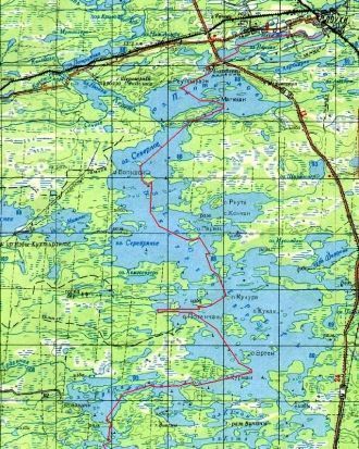 На карте озеро Кереть протянулось с севе