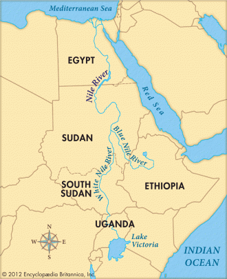 Река Нил на карте Африки.