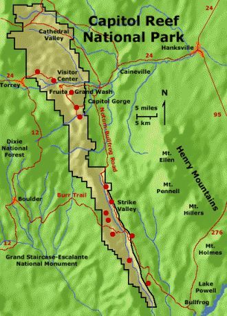 Национальный парк Капитол-Риф на карте.