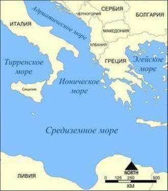Ионическое море на карте. Находится межд