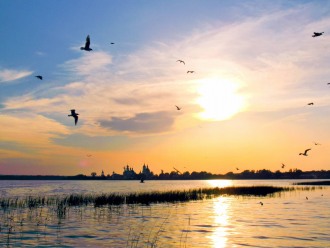 Берега озера низкие, заболоченные. На се