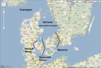 Пролив Малый Бельт на карте.