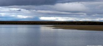 На берегах озера произрастает скудная ту