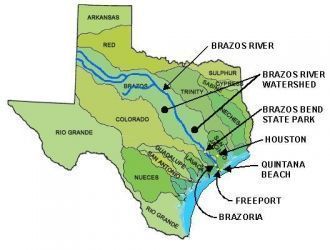 Карта Техаса, на которой отмечена река Б