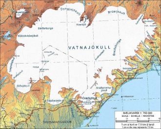 Ледник Ватнайёкюдль на карте. Площадь Ва
