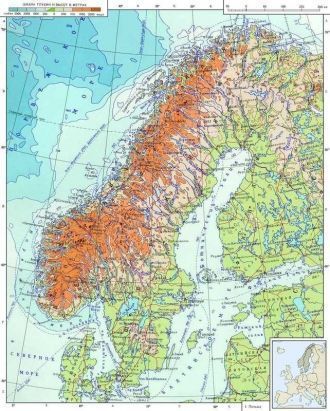 Скандинавские горы на подробной карте